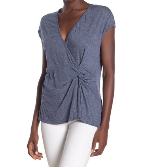 Max Studio Surplice Twist Front Cap Sleeve Top - Picture 1 of 5